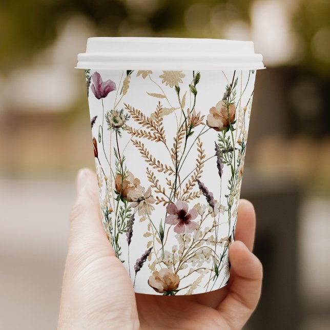 Gobelets En Papier Arrosage de mariage bohème aux aquarelles de fleur (Créateur téléchargé)