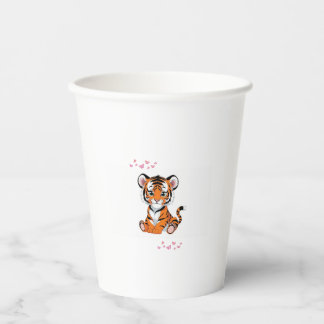 Gobelets En Papier 🐯Art de bébé tigre avec papillons roses -
