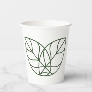 Gobelets En Papier Art de ligne de feuille verte minimaliste