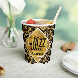 Gobelets En Papier Art Déco Jazz It Up Horn Soirée du Nouvel An