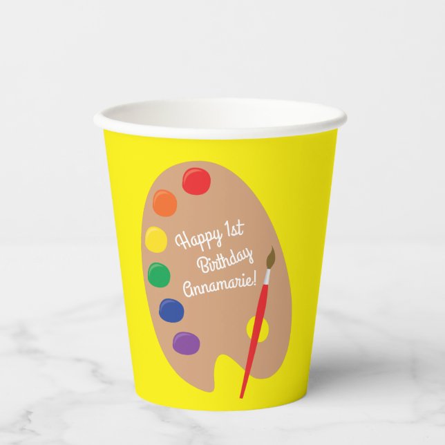Gobelets En Papier Art Paint Palette Cute 1er anniversaire fêtards en (Recto)