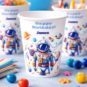 Gobelets En Papier Astronaut coloré et Univers en couleurs vives
