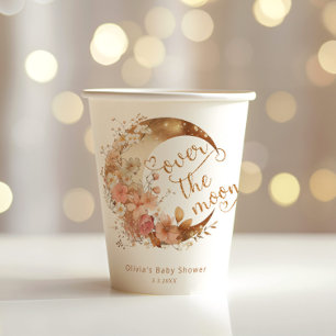 Gobelets En Papier Au-dessus de la lune baby shower de lune fleurie o