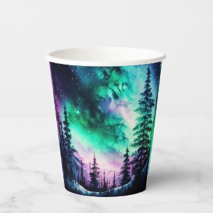 Gobelets En Papier Aurora céleste boréale Lumières nord vives