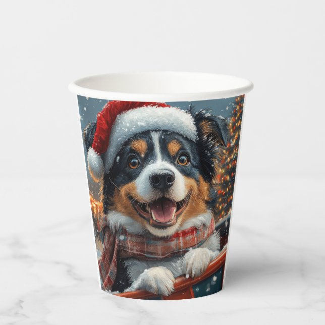 Gobelets En Papier Australie Berger Dog Roller Dessous de verre Noël (Recto)
