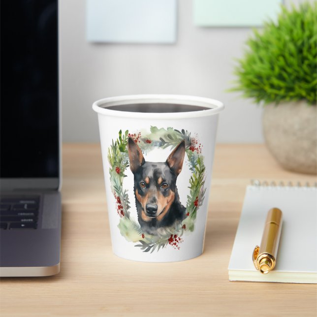 Gobelets En Papier Australie Kelpie Noël Wreath Festive Pup (Insitu)