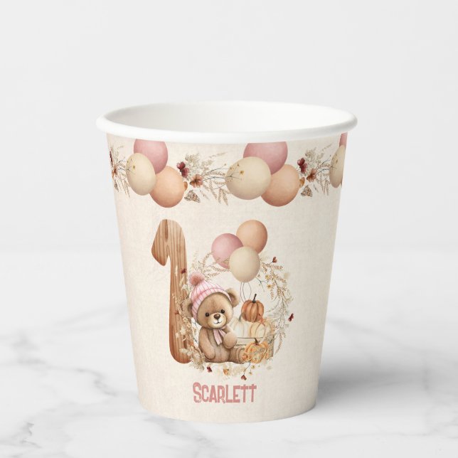 Gobelets En Papier Automne Bête Ours 1er Anniversaire Fille Coupes de (Recto)