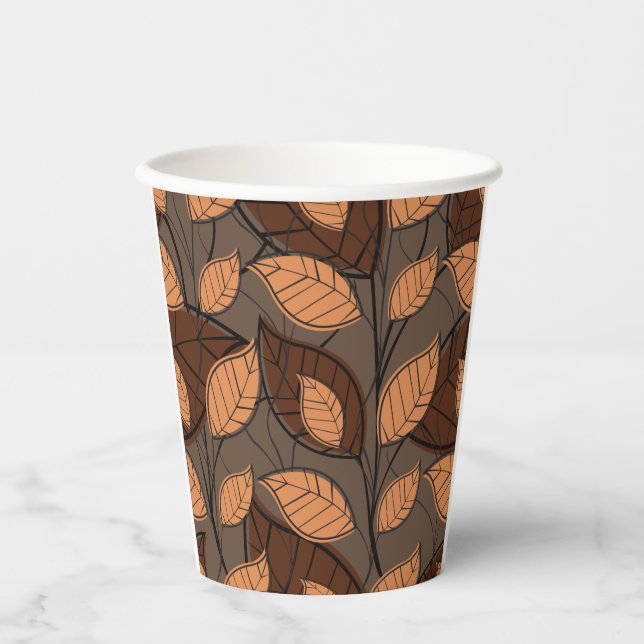 Gobelets En Papier Automne Feuilles Brown (Recto)