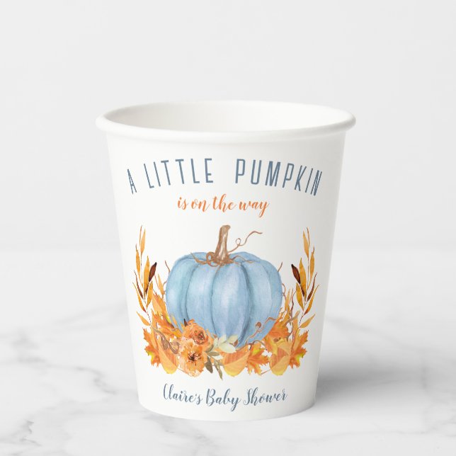 Gobelets En Papier Automne Petit Citrouille Blue Boy Baby shower Pape (Recto)