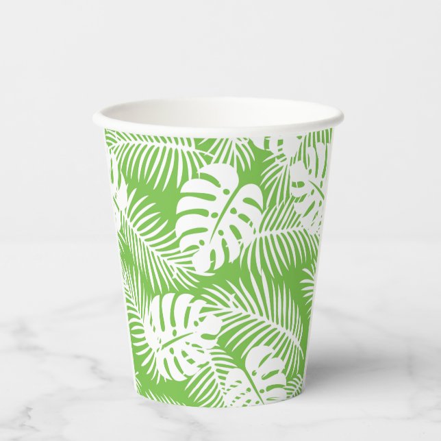 Gobelets En Papier automne tropical, verres motif de feuilles d'été (Recto)