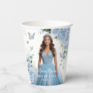 Gobelets En Papier Baby Blue Floral Quinceañera Sweet 16 Photo