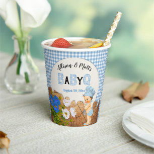 Gobelets En Papier Baby Boy Blue En vichy Wood Floral Baby Q BBQ