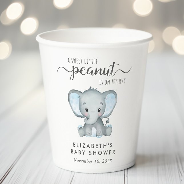 Gobelets En Papier Baby Boy Douche Eléphant mignon (Créateur téléchargé)