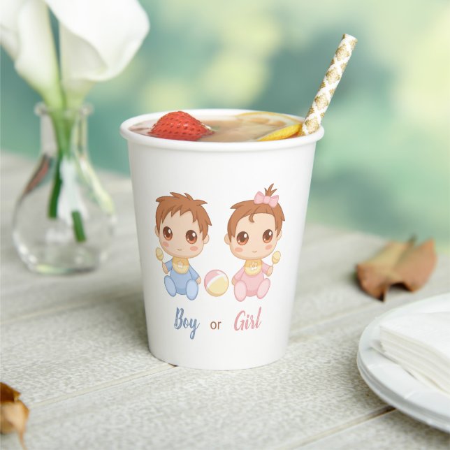 Gobelets En Papier Baby Boy ou Girl Genre Reveal Party (Insitu)