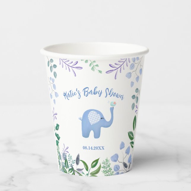 Gobelets En Papier Baby Elephant Chanson Baby shower d'oiseaux (Recto)