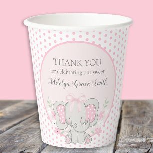 Gobelets En Papier Baby Girl Elephant Pink Polka Dot Sip Voir Douche