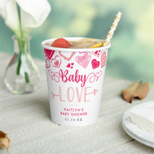 Gobelets En Papier "Baby Love" Baby shower de la Saint Valentin