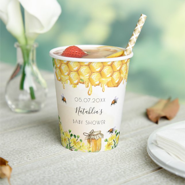 Gobelets En Papier Baby shower abeilles fleurie jaune jardin (Insitu)