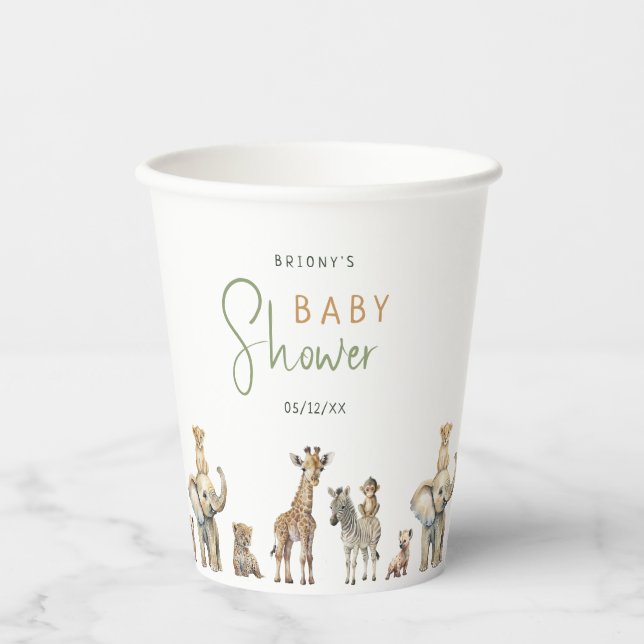Gobelets En Papier Baby shower animalier de la Jungle sauvage (Recto)