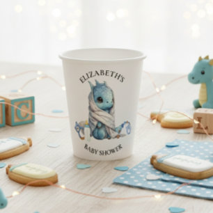 Gobelets En Papier Baby Shower Aquarelle Dragon Bleu