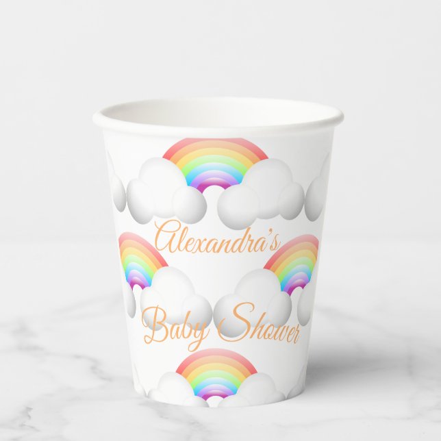 Gobelets En Papier Baby shower Arc-en-ciel Nuages Sexe Neutre (Recto)