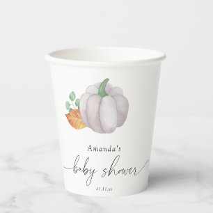 Gobelets En Papier Baby shower automne citrouille blanche