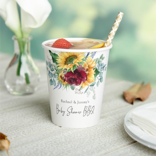 Gobelets En Papier Baby shower BBQ de Jardin Floral Jaune Tournesol (Insitu)