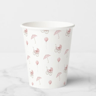 Gobelets En Papier Baby shower Bébé rose mignon Buggy