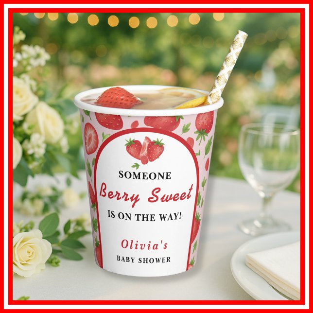 Gobelets En Papier Baby shower Berry Sweet Strawberry (Créateur téléchargé)