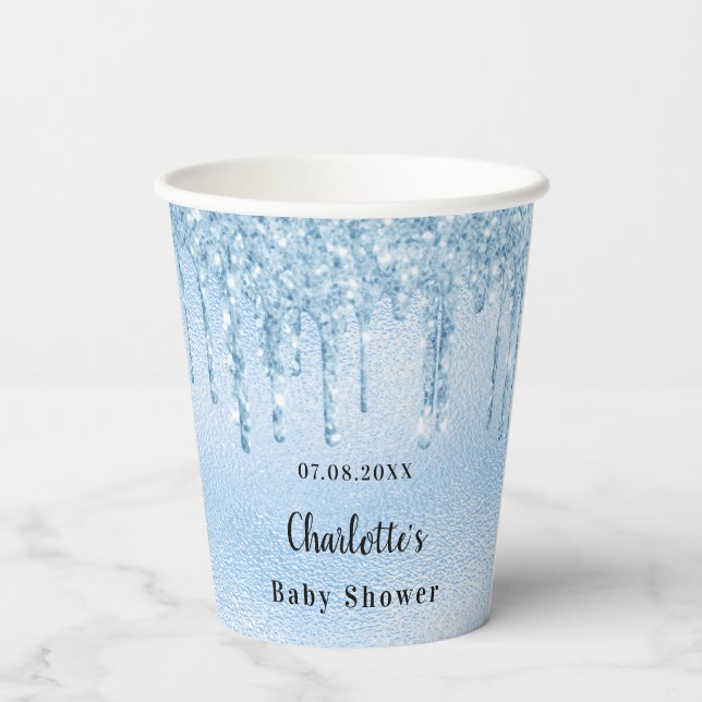Gobelets En Papier Baby shower bleu clair parties scintillant garçon  (Verso)