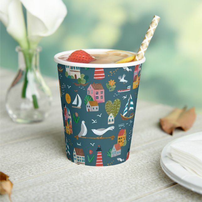 Gobelets En Papier Baby shower bleu marine (Insitu)