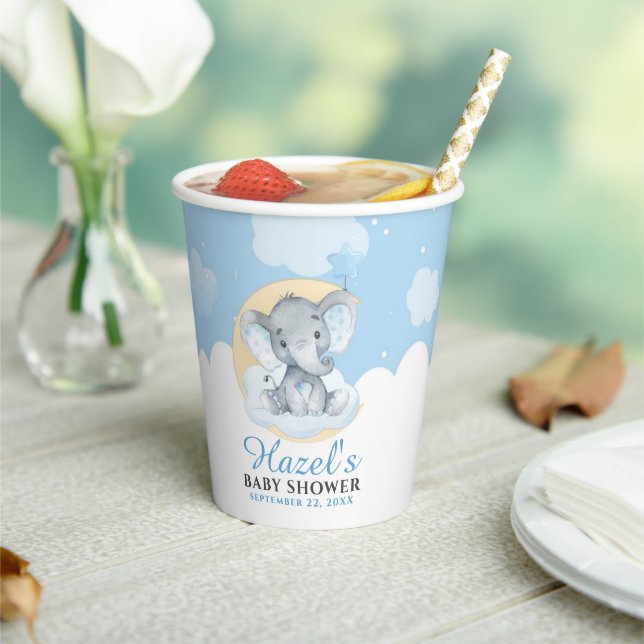 Gobelets En Papier Baby shower Blue Elephant Boy Anniversaire (Insitu)