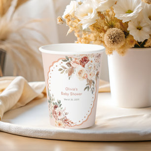 Gobelets En Papier Baby-Shower Bohème Élégant Floral