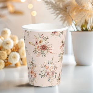 Gobelets En Papier Baby Shower Bohème Fleurs Terracotta
