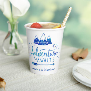 Gobelets En Papier Baby shower Boho Tribal Blue "Adventure Await"