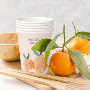 Gobelets En Papier Baby shower botanique Little Cutie Orange Citrus