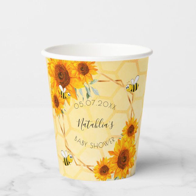 Gobelets En Papier Baby shower bumble abeilles tournesols jardin (Recto)