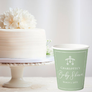 Gobelets En Papier Baby shower Chic Sage Vert Personnalisé