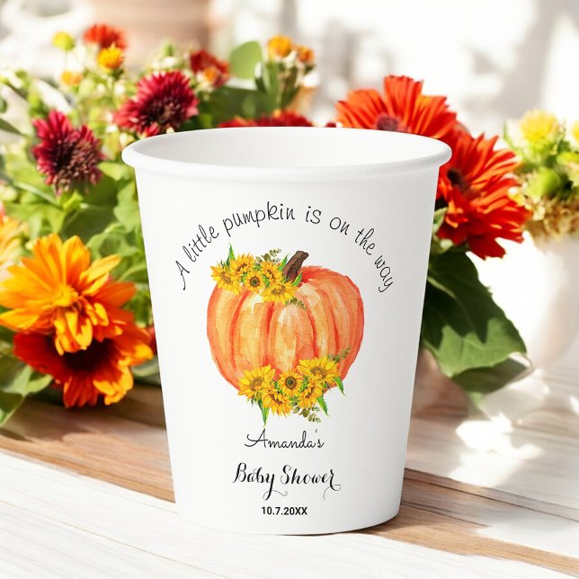 Gobelets En Papier Baby shower citrouille Automne Orange Livre blanc  (Créateur téléchargé)