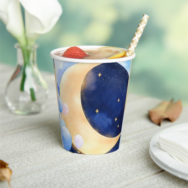 Gobelets En Papier Baby shower cosmique Lune et étoiles inspirées (Insitu)