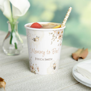 Gobelets En Papier Baby shower d'abeille au miel floral