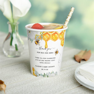 Gobelets En Papier Baby shower d'abeilles floral