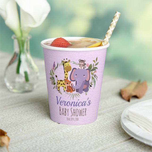Gobelets En Papier Baby shower d'aquarelle Cute LavenderJungle Safari (Insitu)