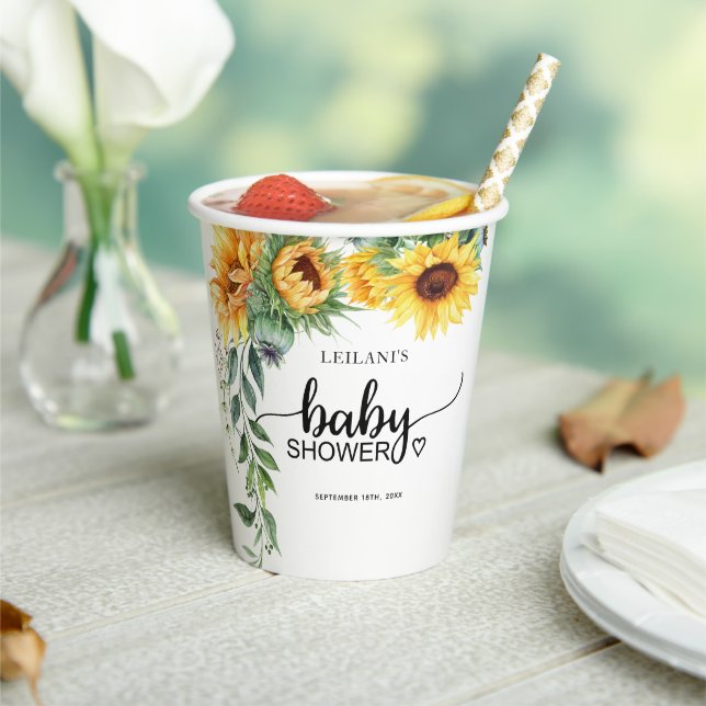 Gobelets En Papier Baby shower d'aquarelle de tournesol (Insitu)