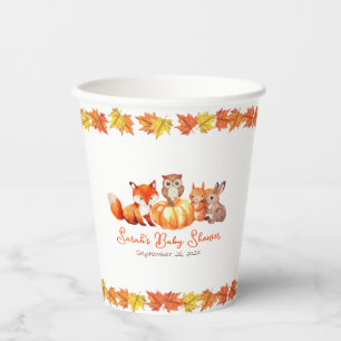 Gobelets En Papier Baby Shower d'Automne Animaux Citrouille et Feuill