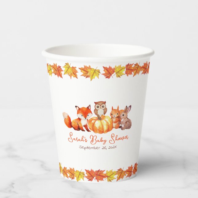 Gobelets En Papier Baby shower d'automne des animaux citrouilles et d (Recto)