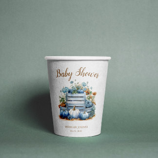 Gobelets En Papier Baby shower d'automne du Citrouille d'or bleu