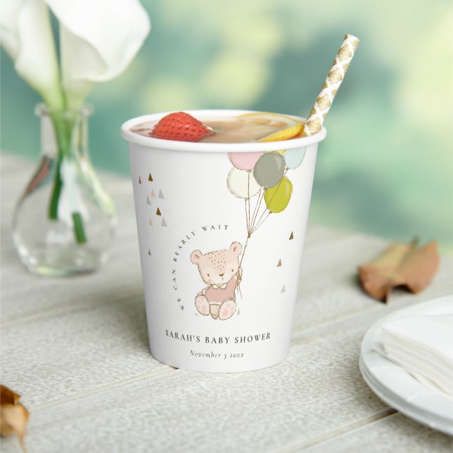 Gobelets En Papier Baby shower de ballon d'ours d'attente blanc mou (Insitu)