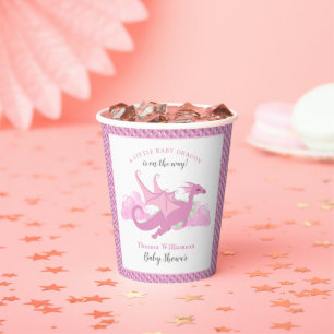 Gobelets En Papier Baby shower de dragon de fille Whimsical rose