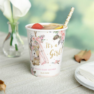 Gobelets En Papier Baby shower de filles tribales de Woodland Deer Bo
